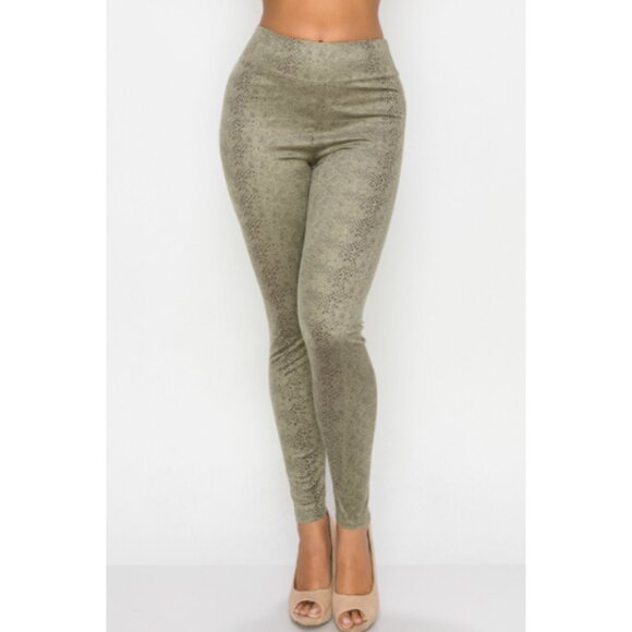 Embossed Snake Print Crop Top & Leggings, Tie Front & High Waist, 2 Piece Set - Picture 5 of 6